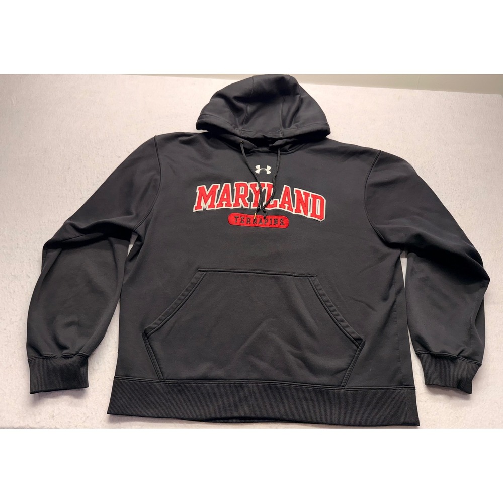 Under Armour Maryland Terrapins Hoodie Mens Large Black Embroidered Sweatshirt